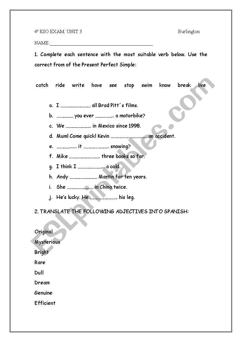 PRESENT PERFECT/PAST SIMPLE worksheet