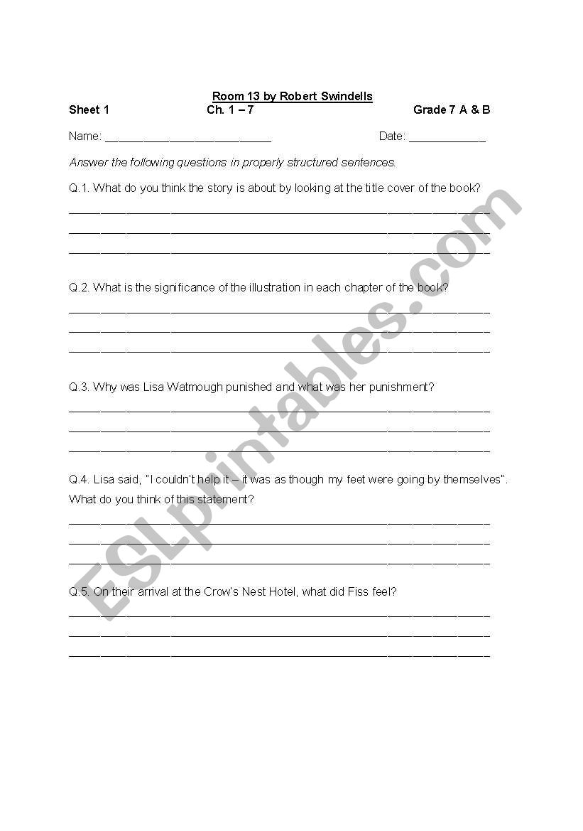 Room 13 worksheet