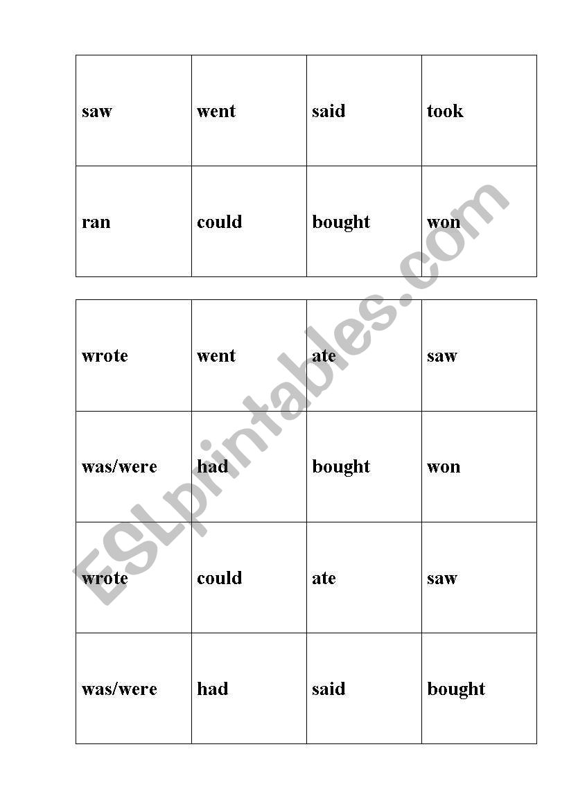 Irregular verbs Bingo worksheet