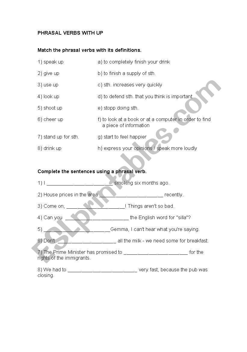 phrasal verbs with up worksheet