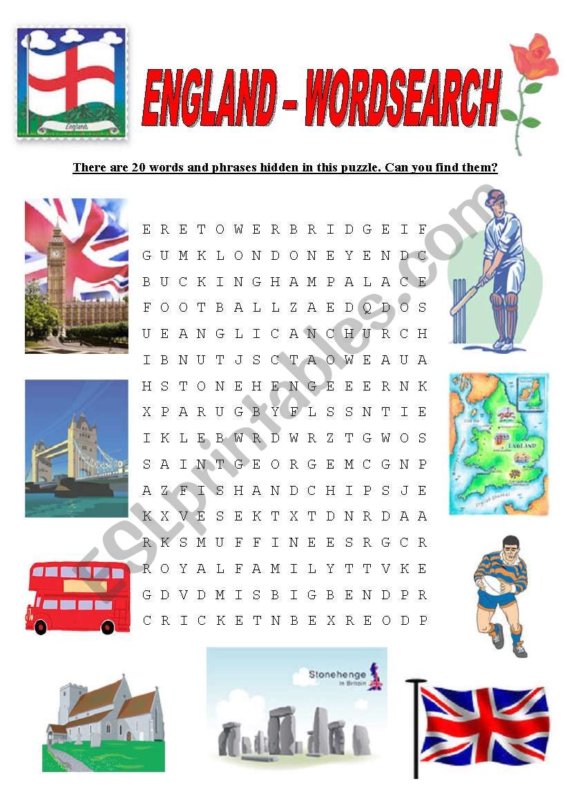 England - wordsearch worksheet