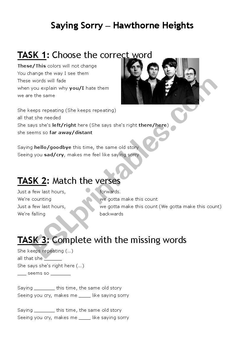 Saying Sorry - Hawthorne Heights