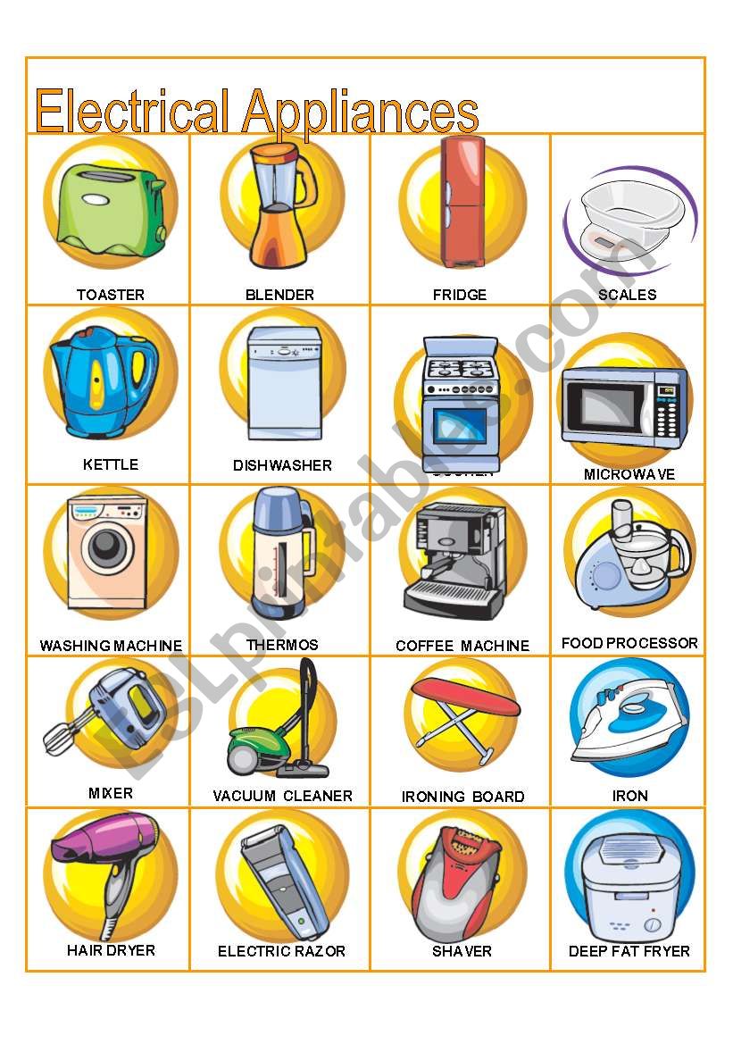 Electrical Appliances Pictionary