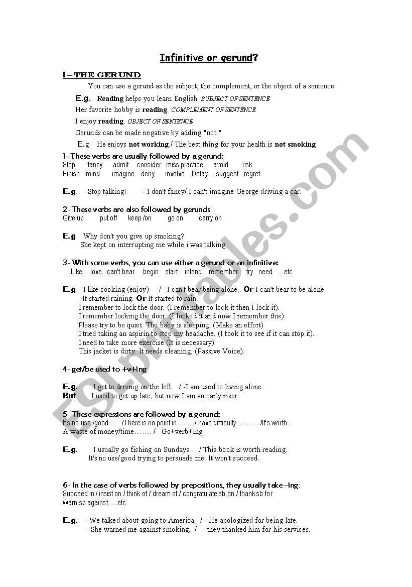 infinitive or gerund? worksheet