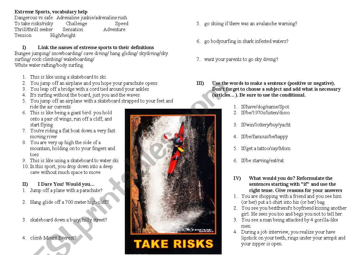 extreme sports worksheet