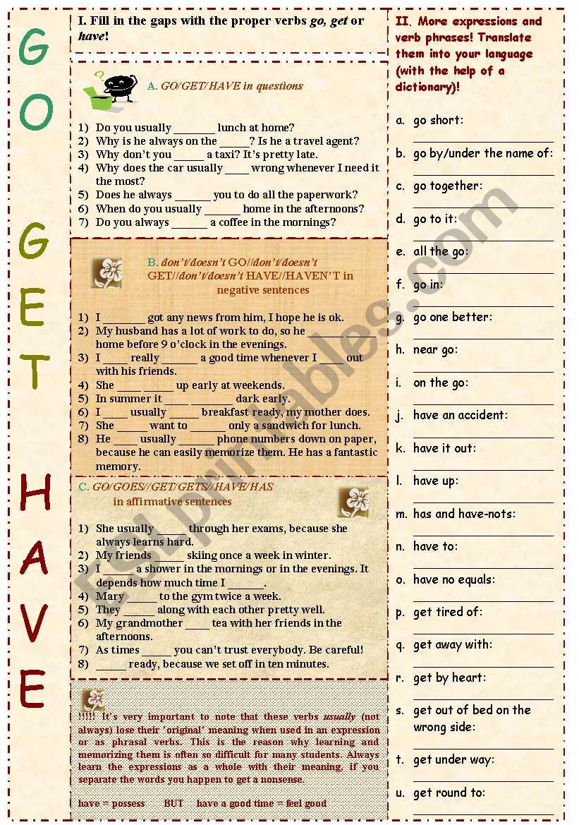 Â´Go/get/haveÂ´ worksheet