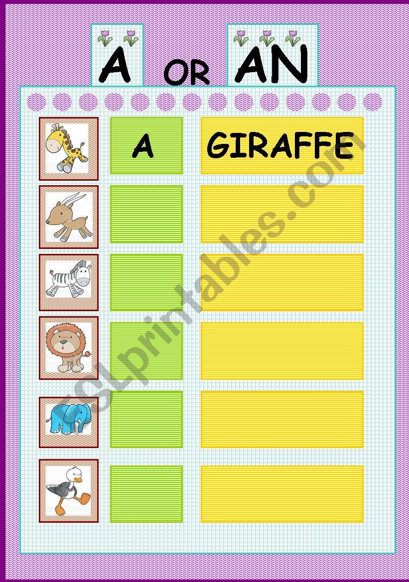 a/an jungle animals worksheet