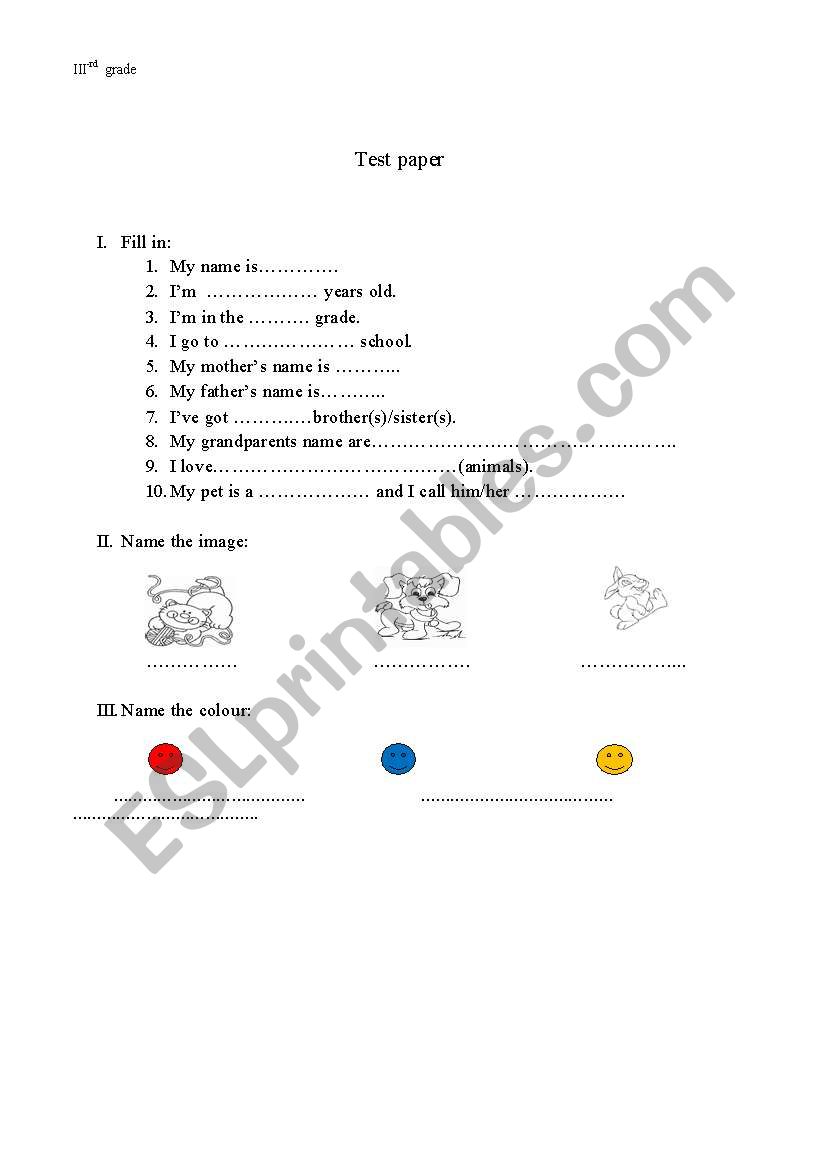 test paper worksheet