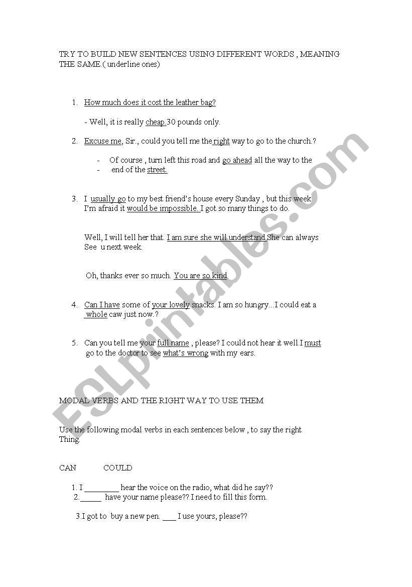 using synonims and modal verbs