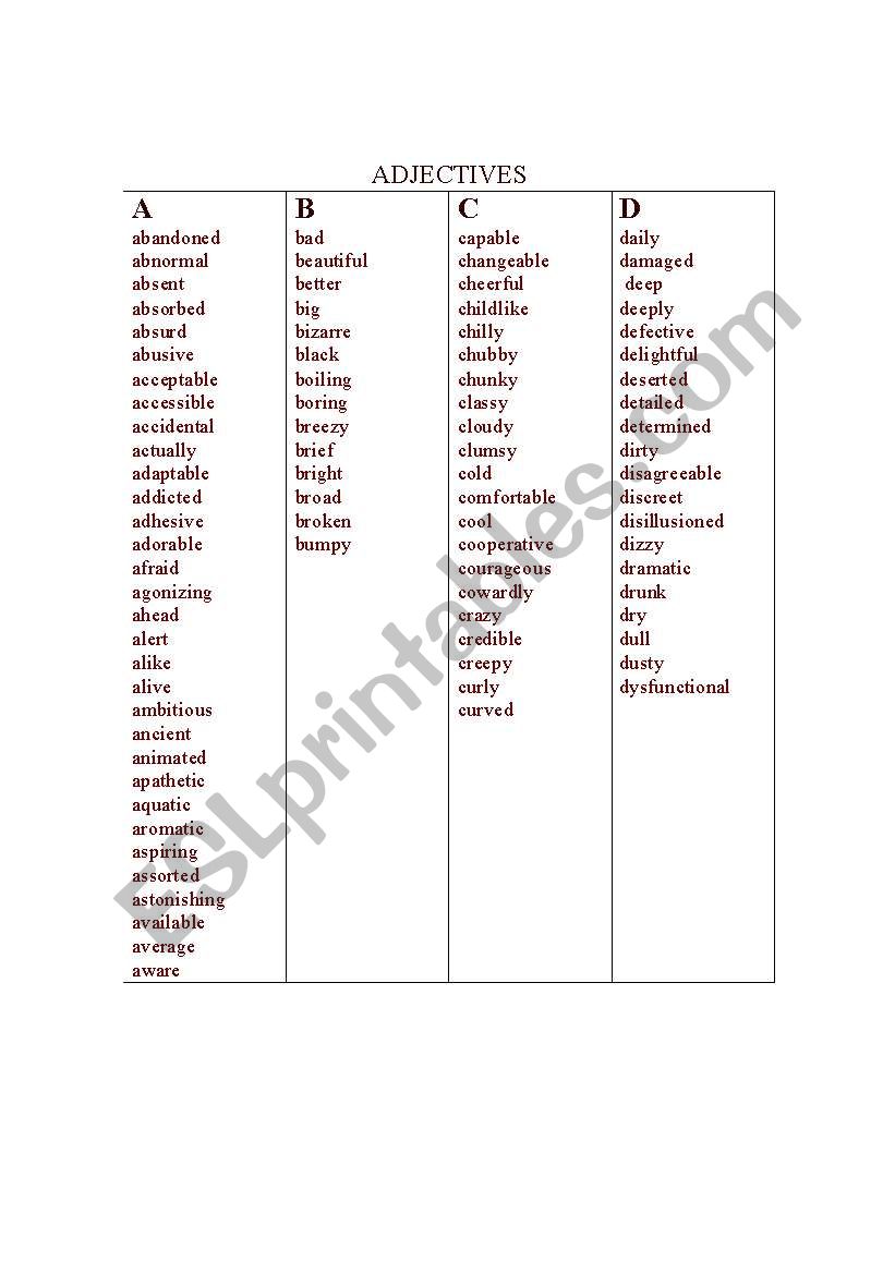 Adjectives  worksheet