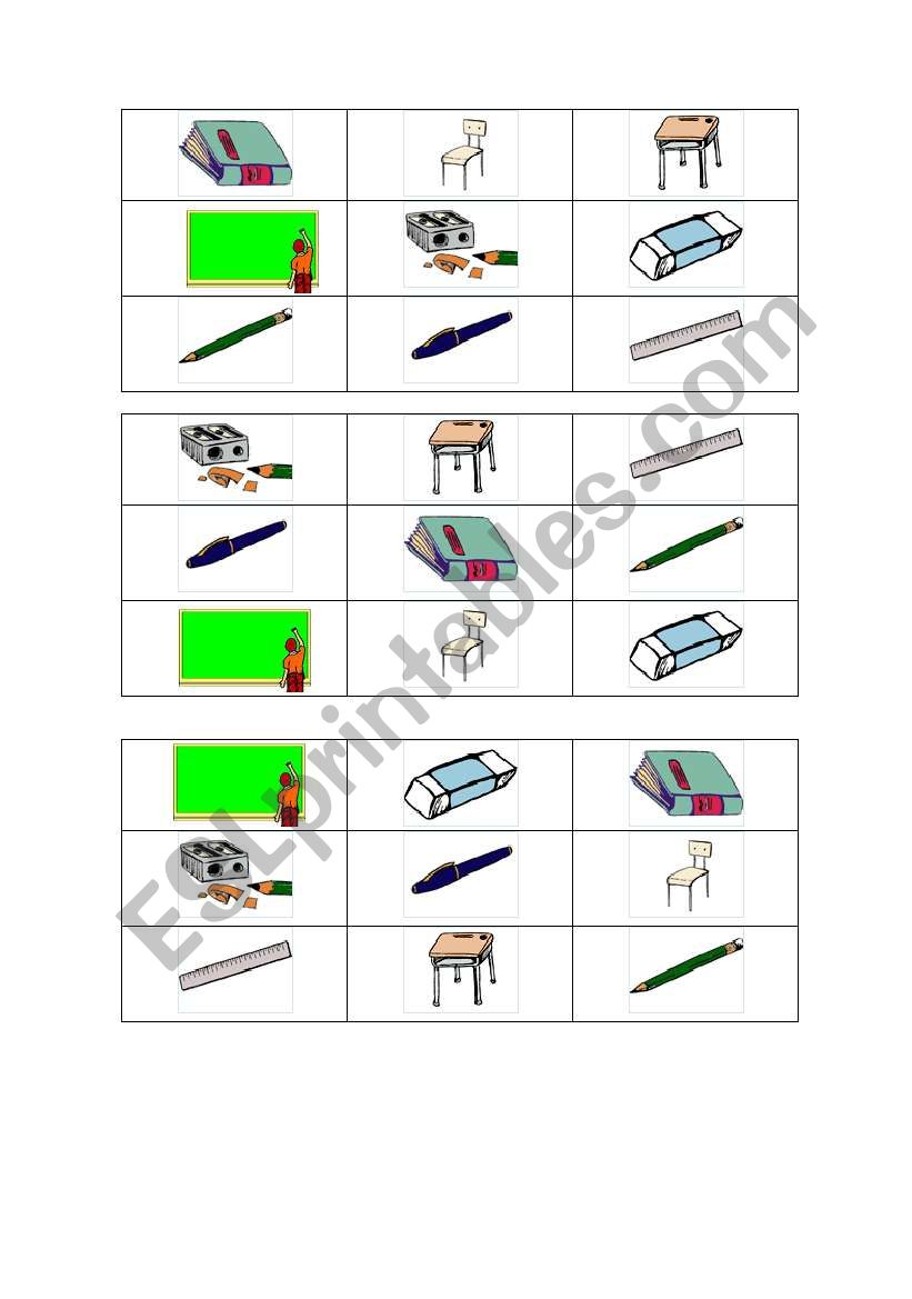 school bingo worksheet