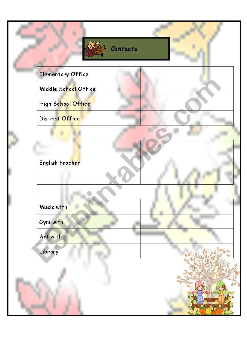 contacts worksheet