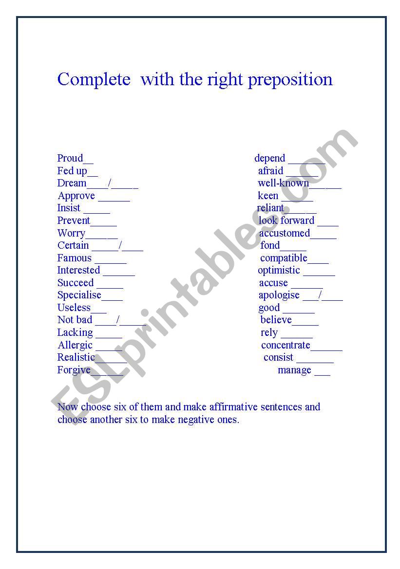 Do you remember the prepositions that go with these adjectives?