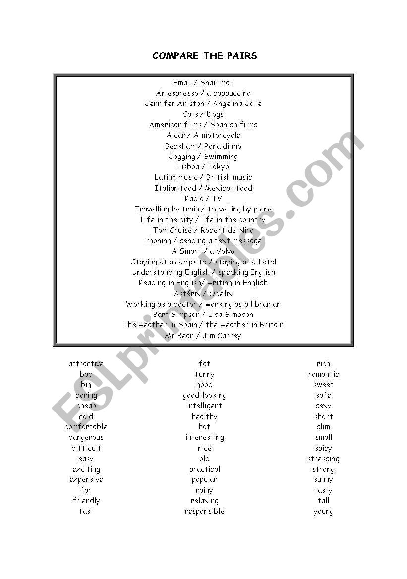 COMPARE THE PAIRS worksheet