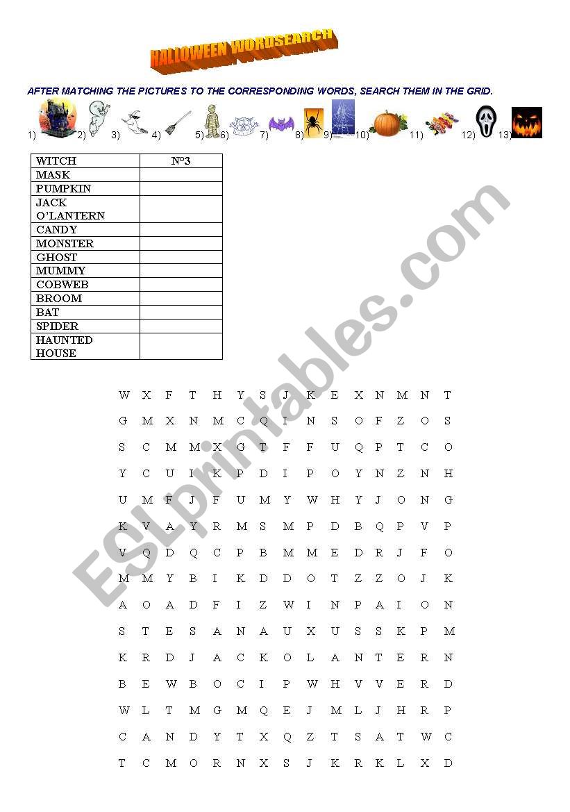 HALLOWEEN WORDSEARCH worksheet