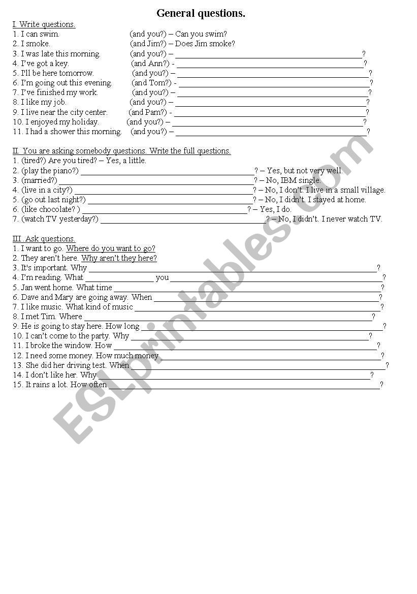 General Questions worksheet