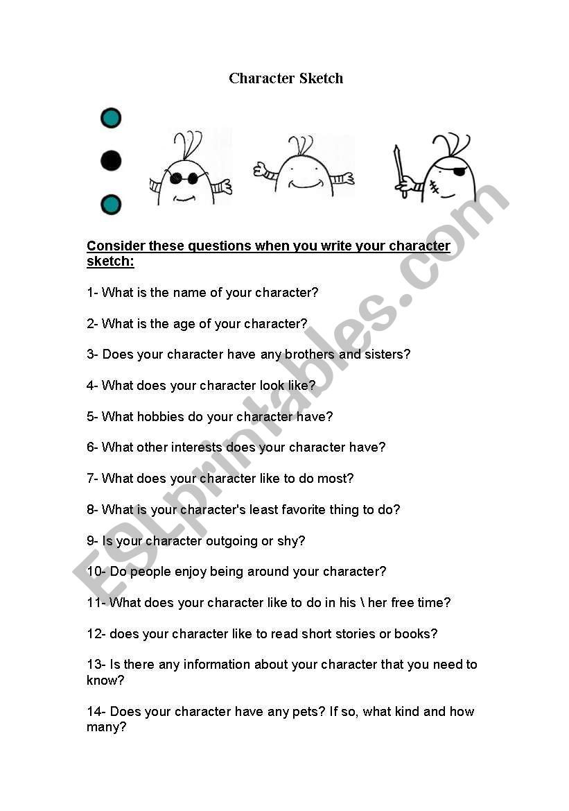 character sketch worksheet