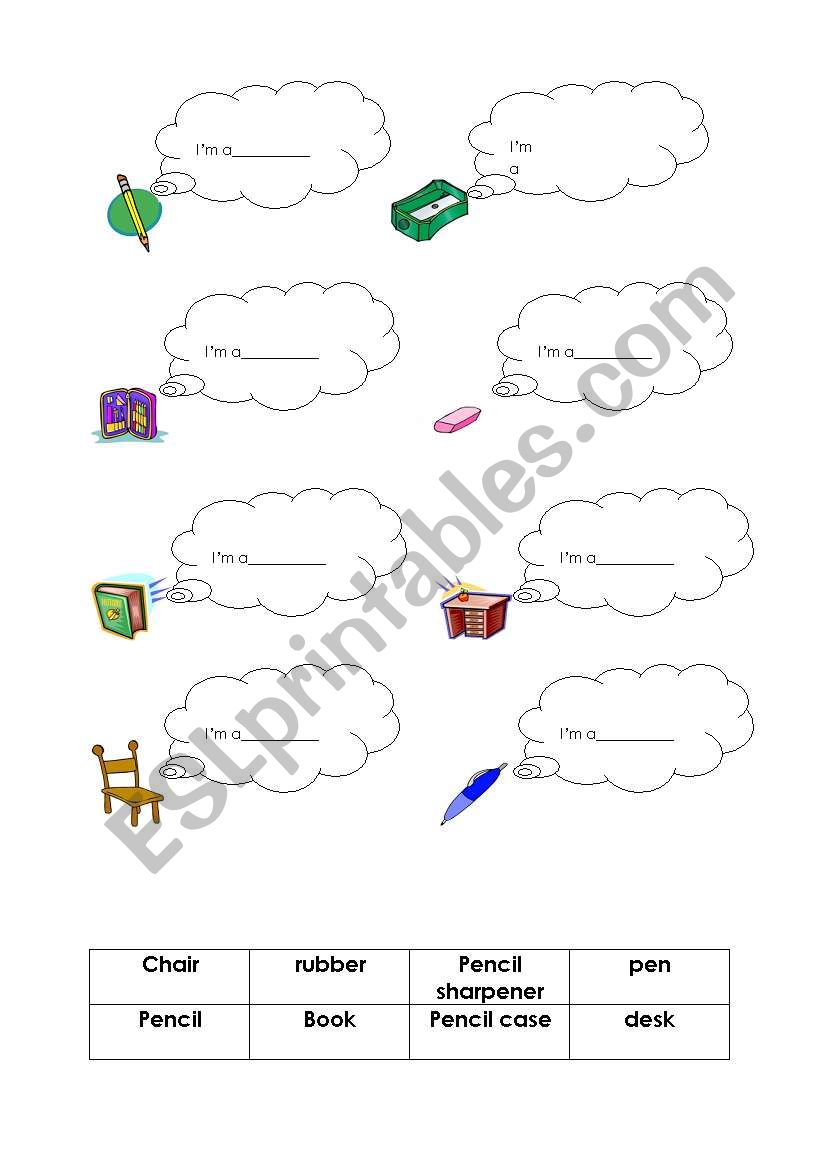 School objects worksheet