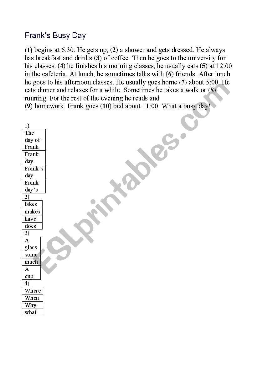 FRANK´S DAY worksheet