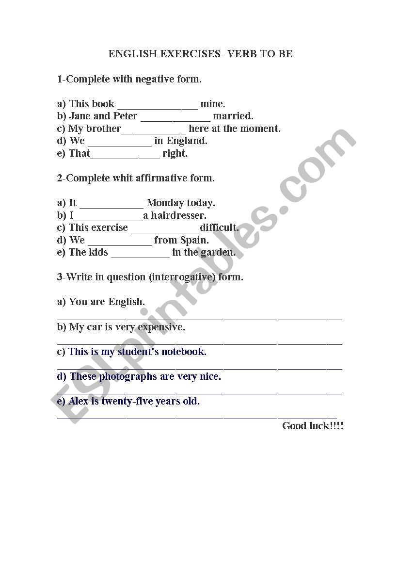 Verb To Be worksheet