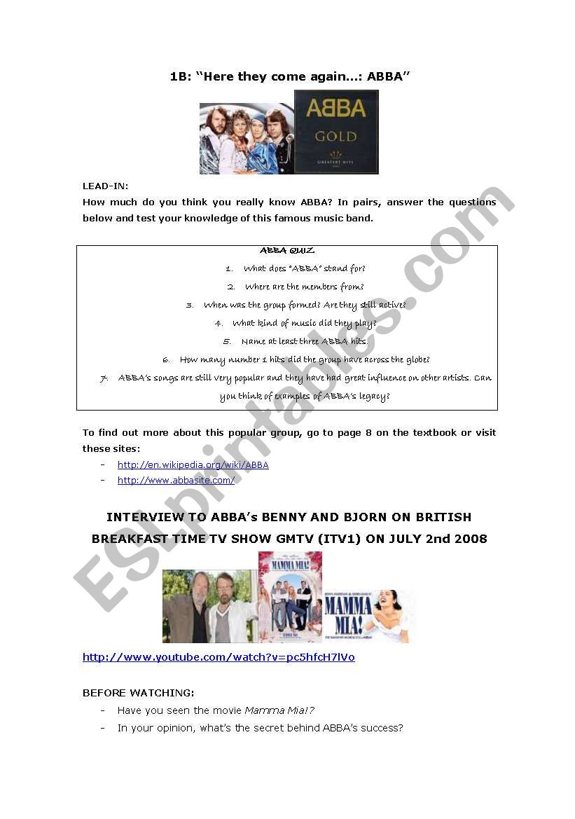 TV interview with AbbaÂ´s singers on the movie MAMMA MIA