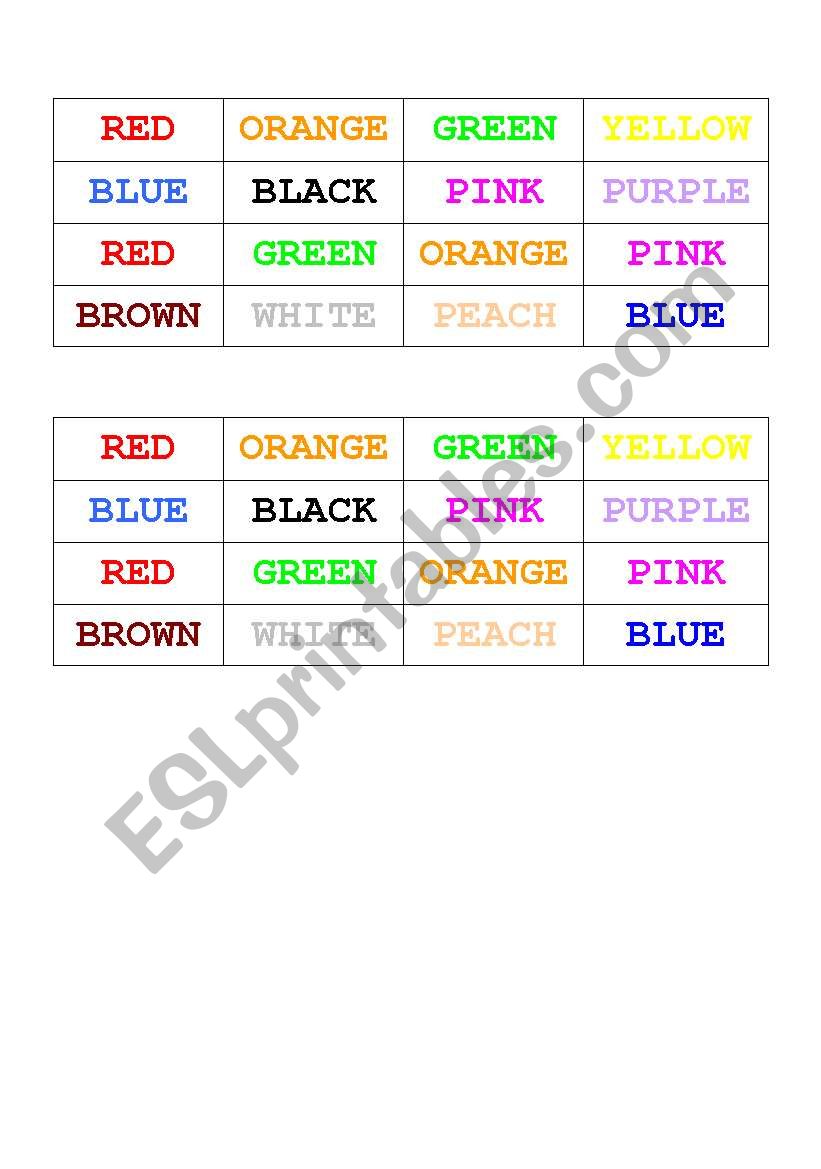 Colours - matching game worksheet