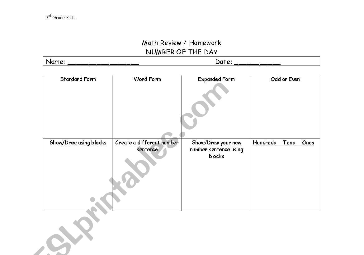 Daily Math Place Value Review worksheet