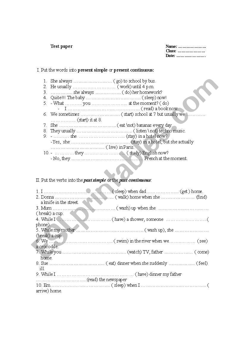 present past tenses worksheet