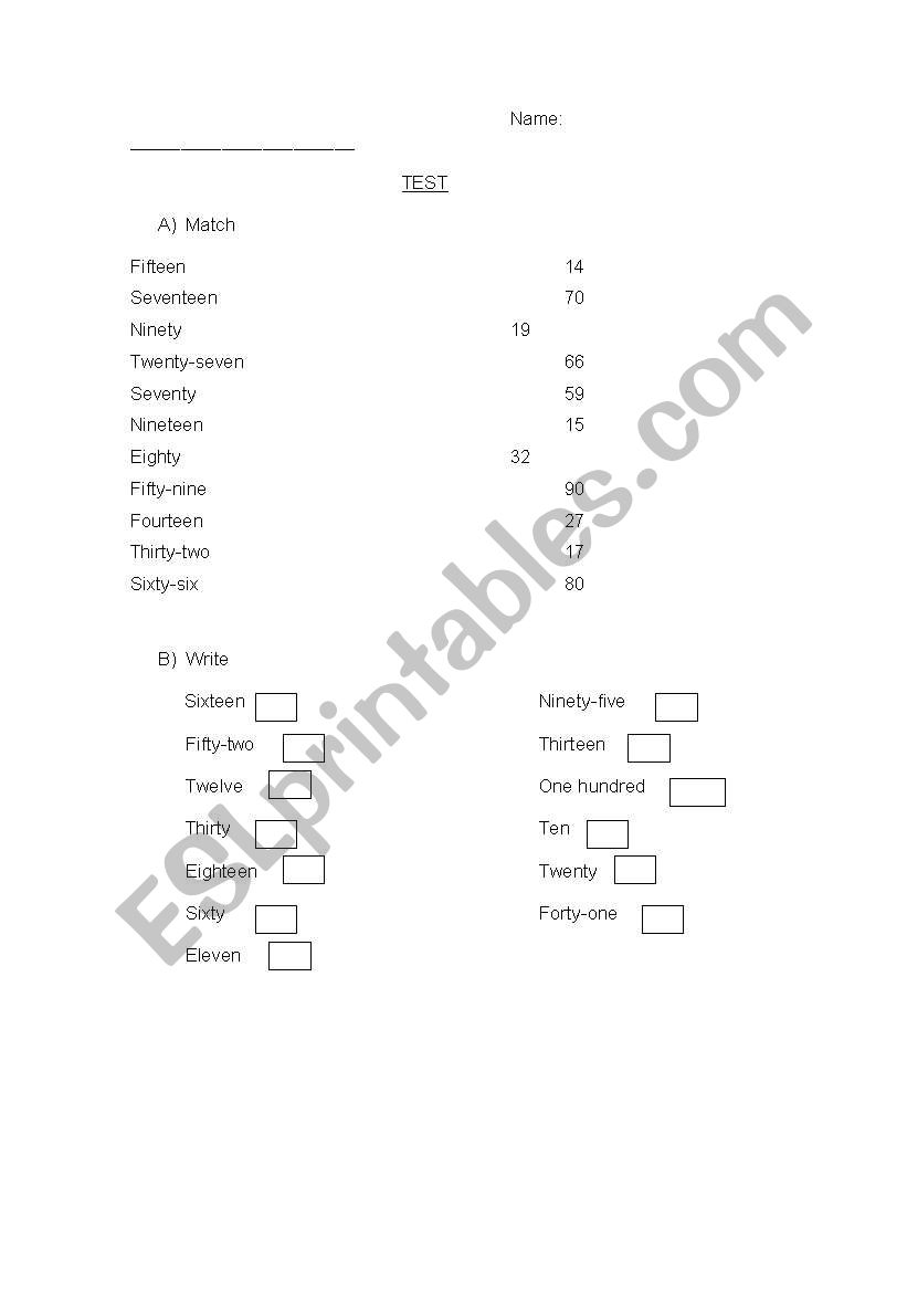 Numbers worksheet