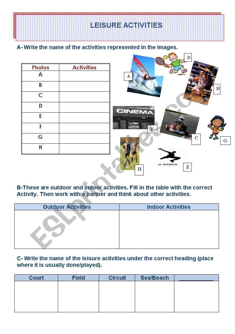 leisure activities worksheet