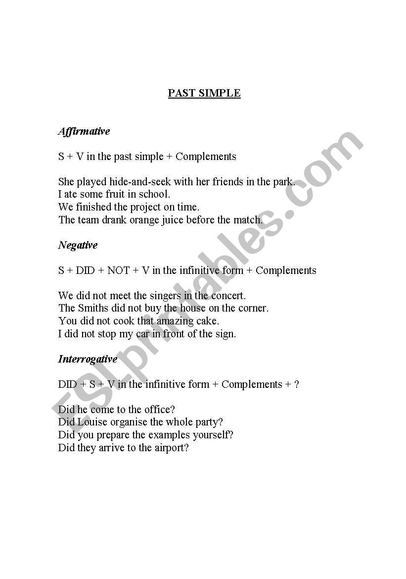 Past simple tense worksheet