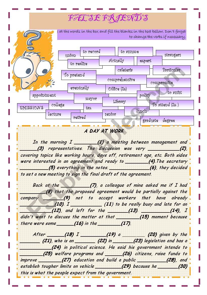 FALSE FRIENDS?  (30 WORDS) with key