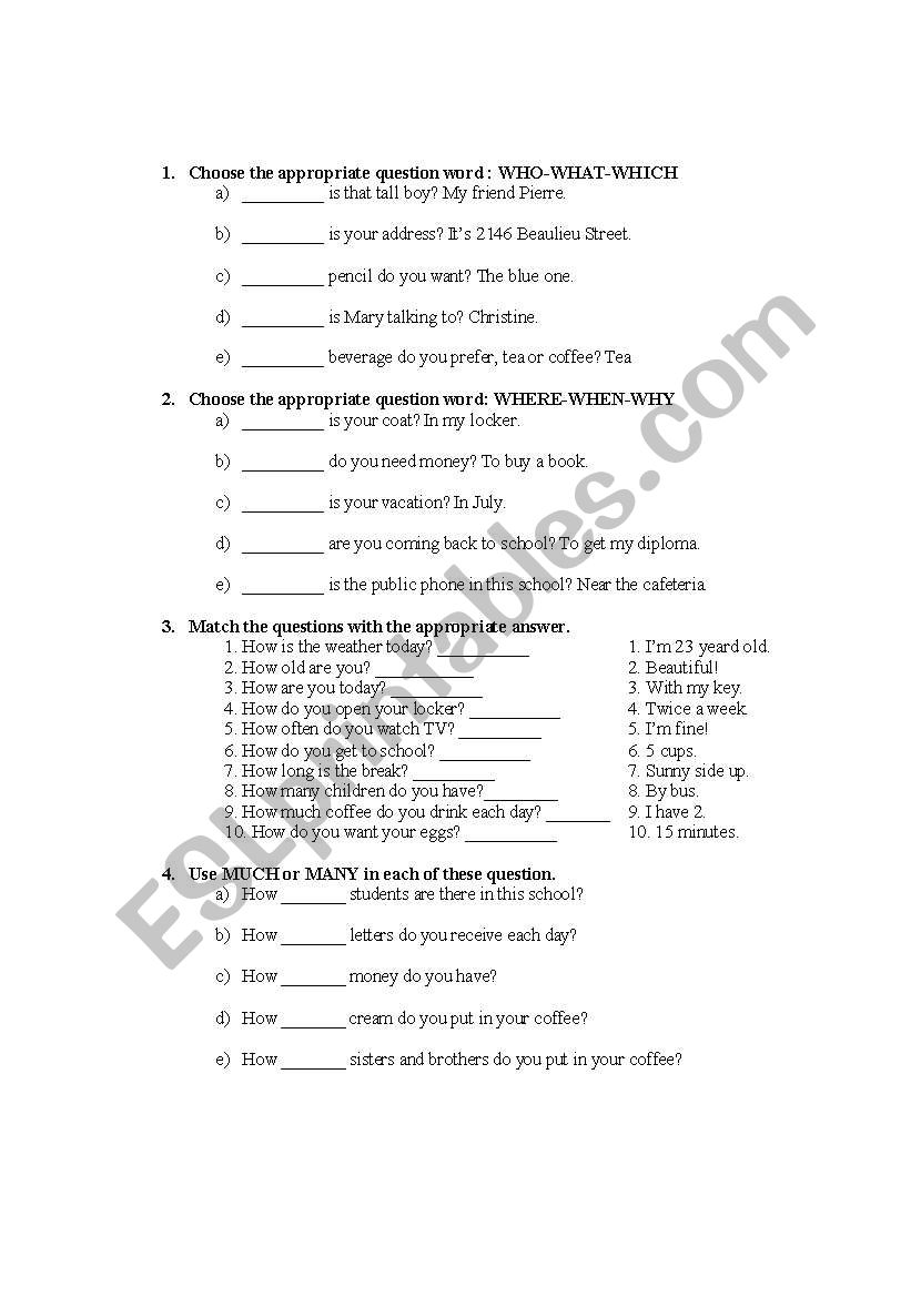 Appropriate question word worksheet