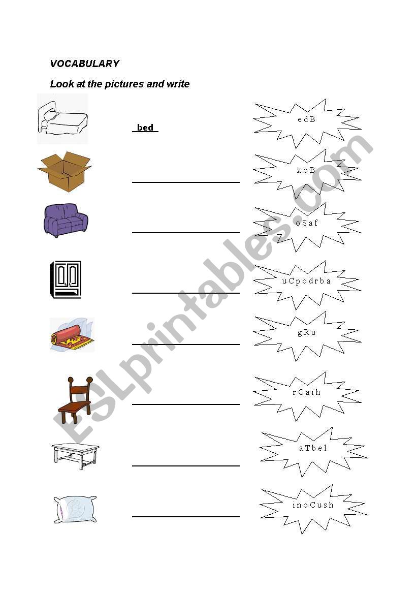 VOCABULARY - furniture worksheet