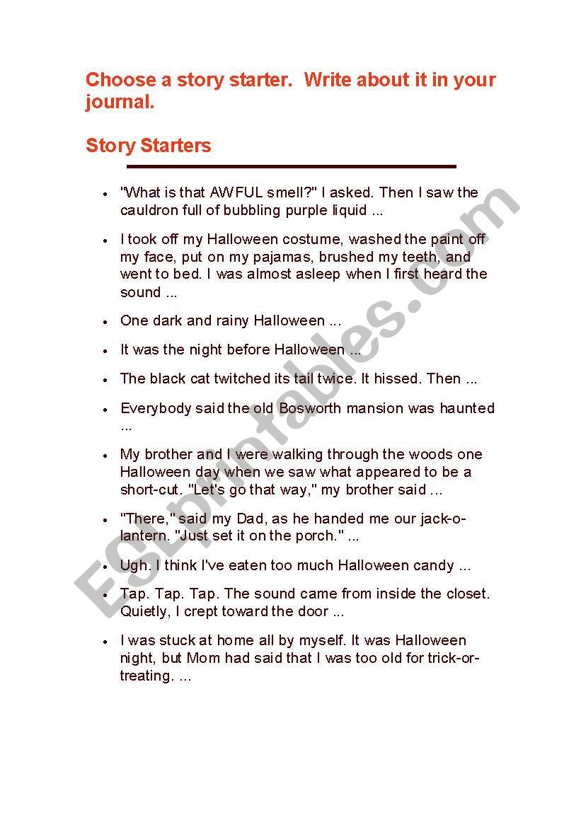 halloween story starters worksheet