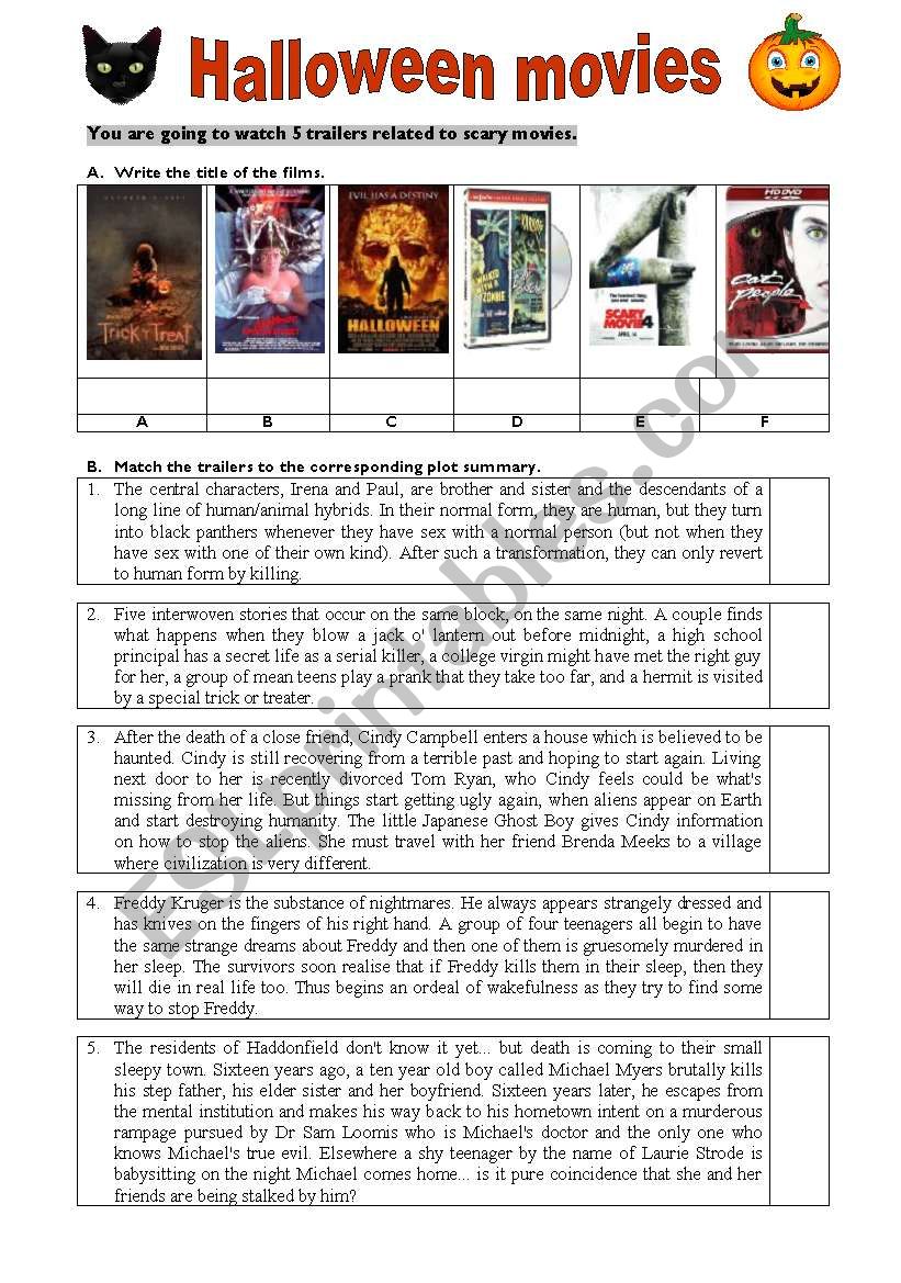 Halloween movies worksheet