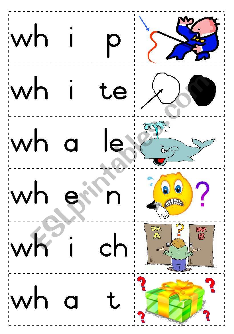 Consonant diagraph - wh- Game worksheet
