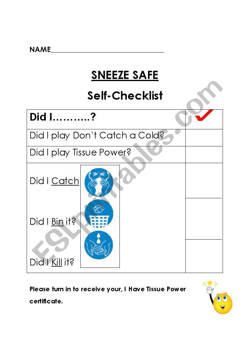 Sneeze Safe worksheet