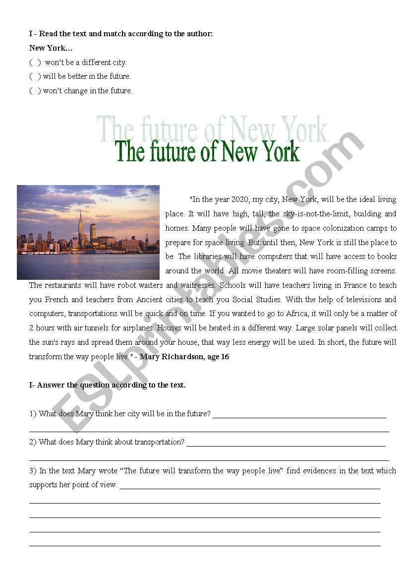the future of New York worksheet