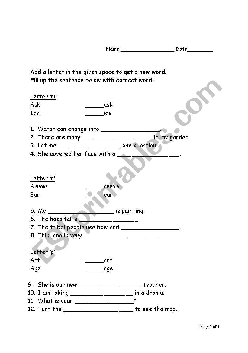 Add game m, n, p worksheet
