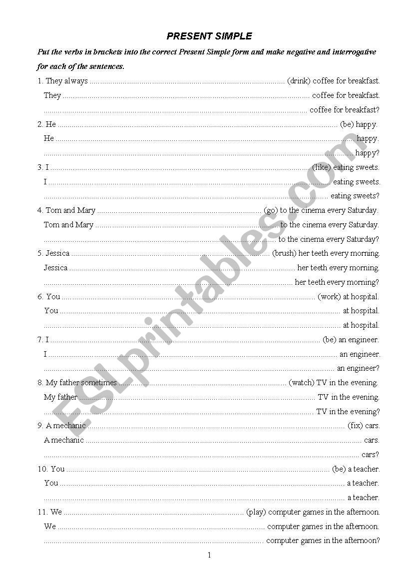 Present Simple worksheet