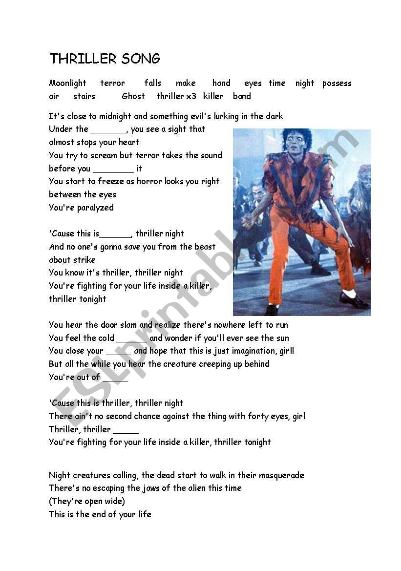 Thriller song  worksheet