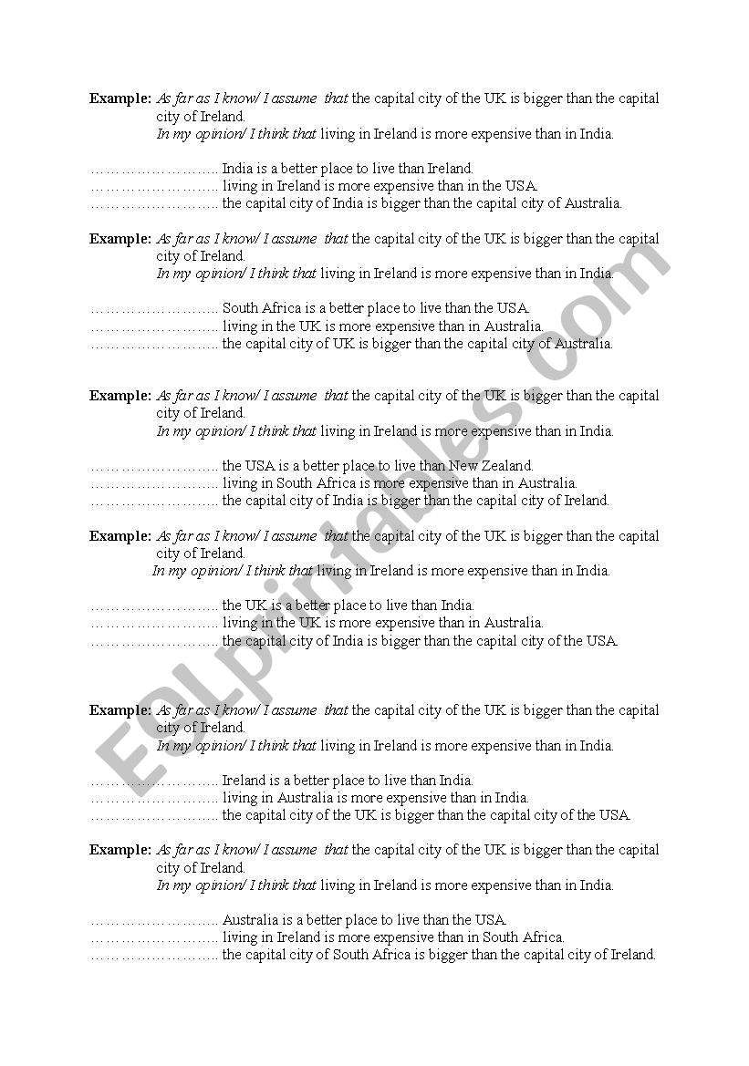 Expressing opinions worksheet