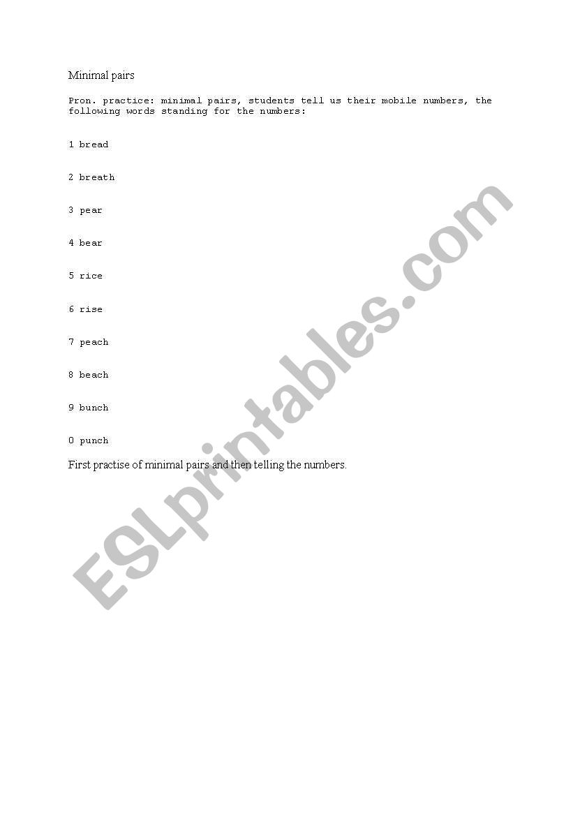 minimal pairs worksheet