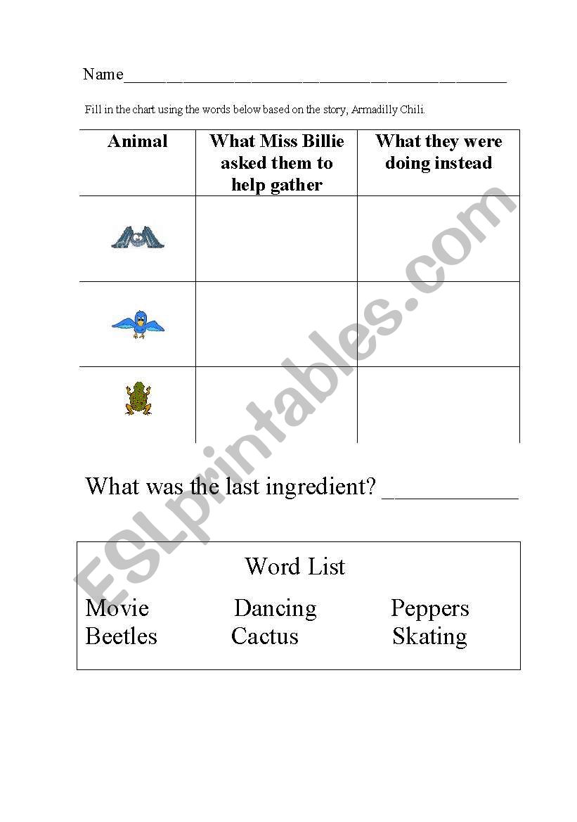 Armadilly Chili  worksheet