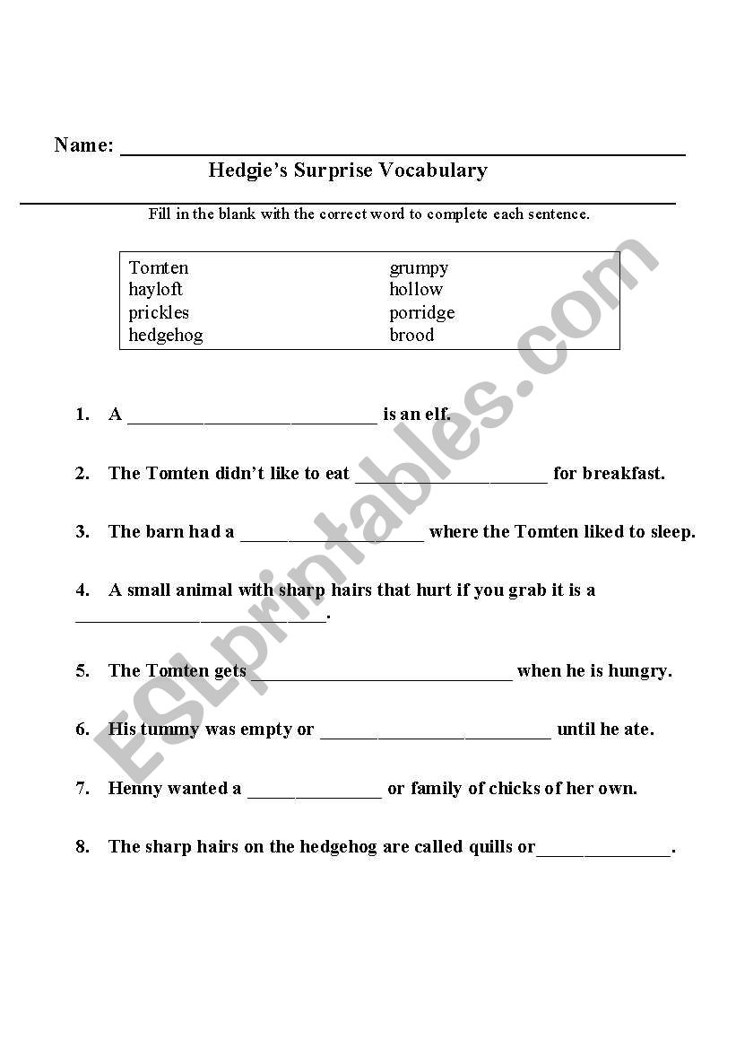 English worksheets: Hedgie´s Surprise