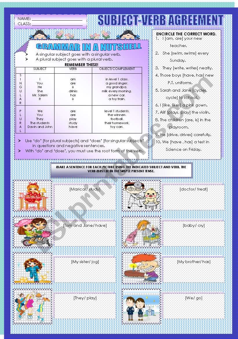 SUBJECT-VERB AGREEMENT worksheet