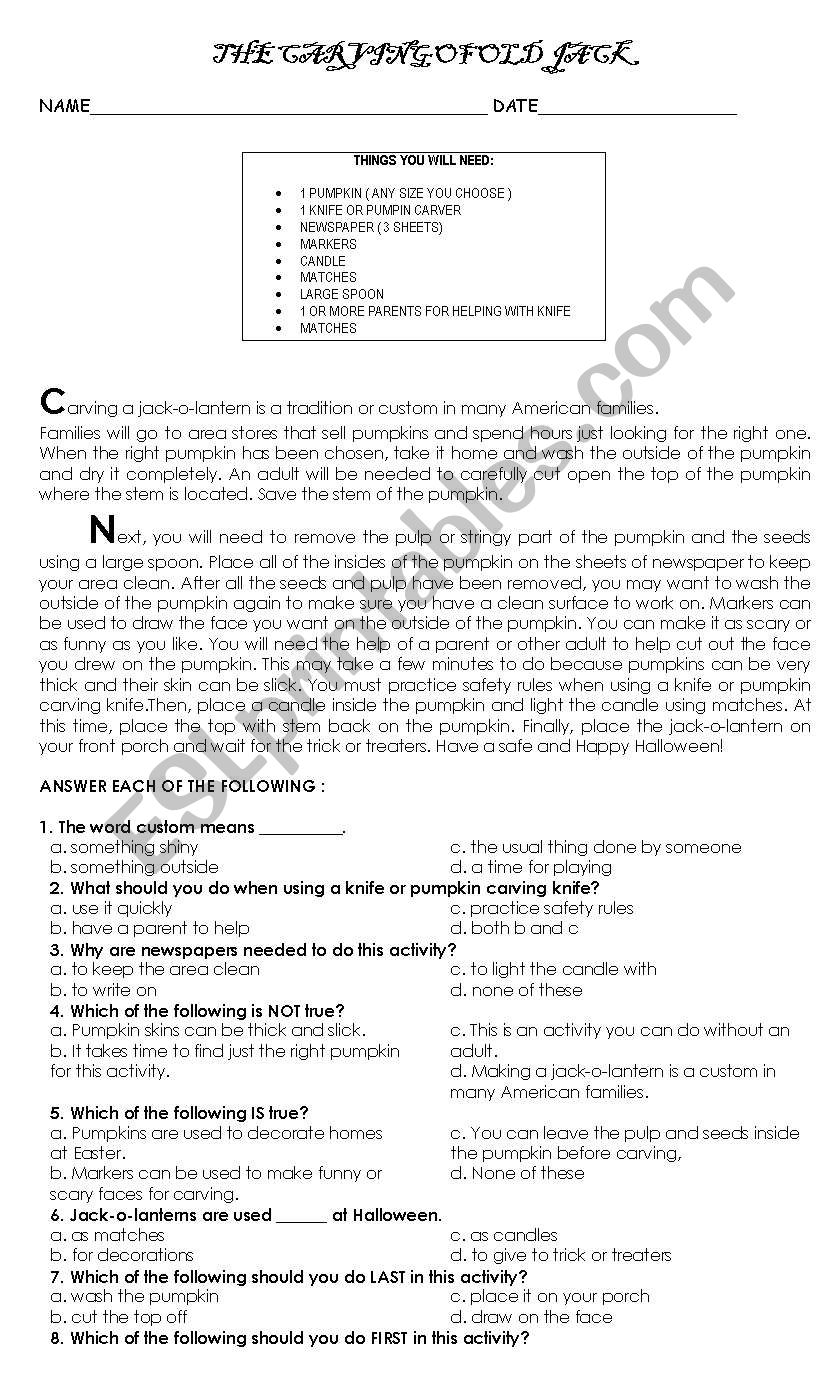 Halloween Reading worksheet