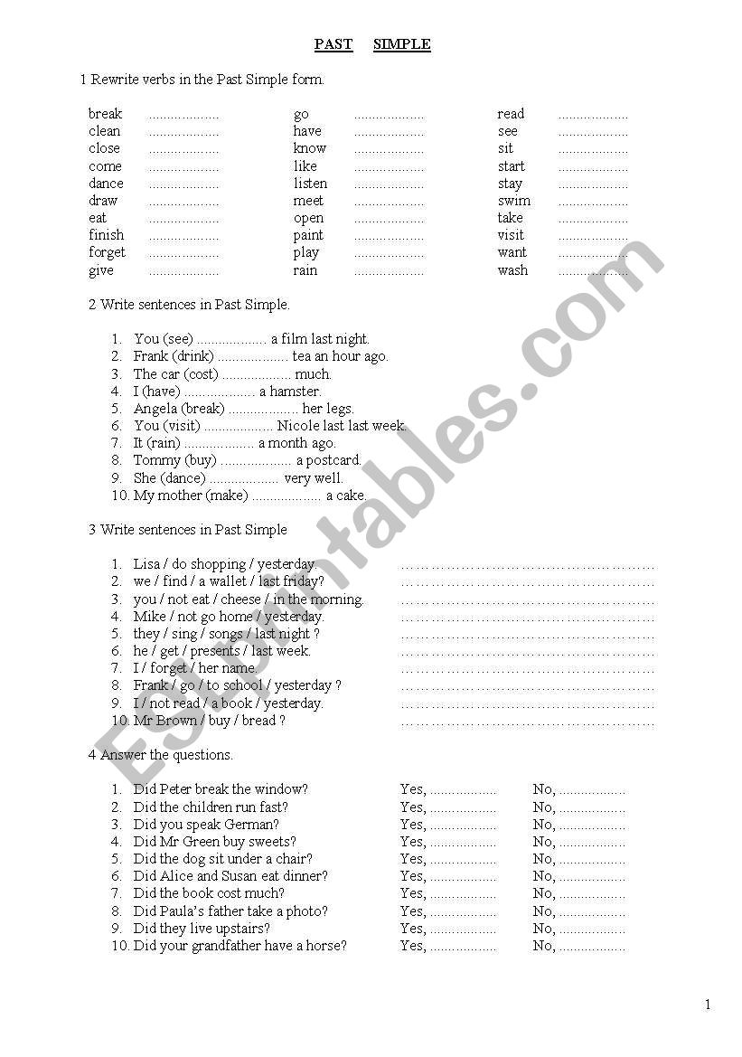 Past Simple Exercises worksheet