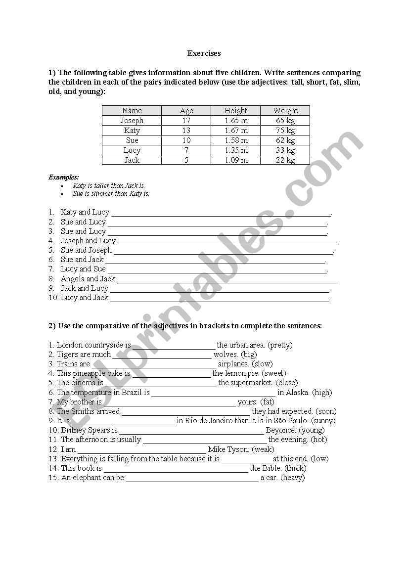 comparatives worksheet